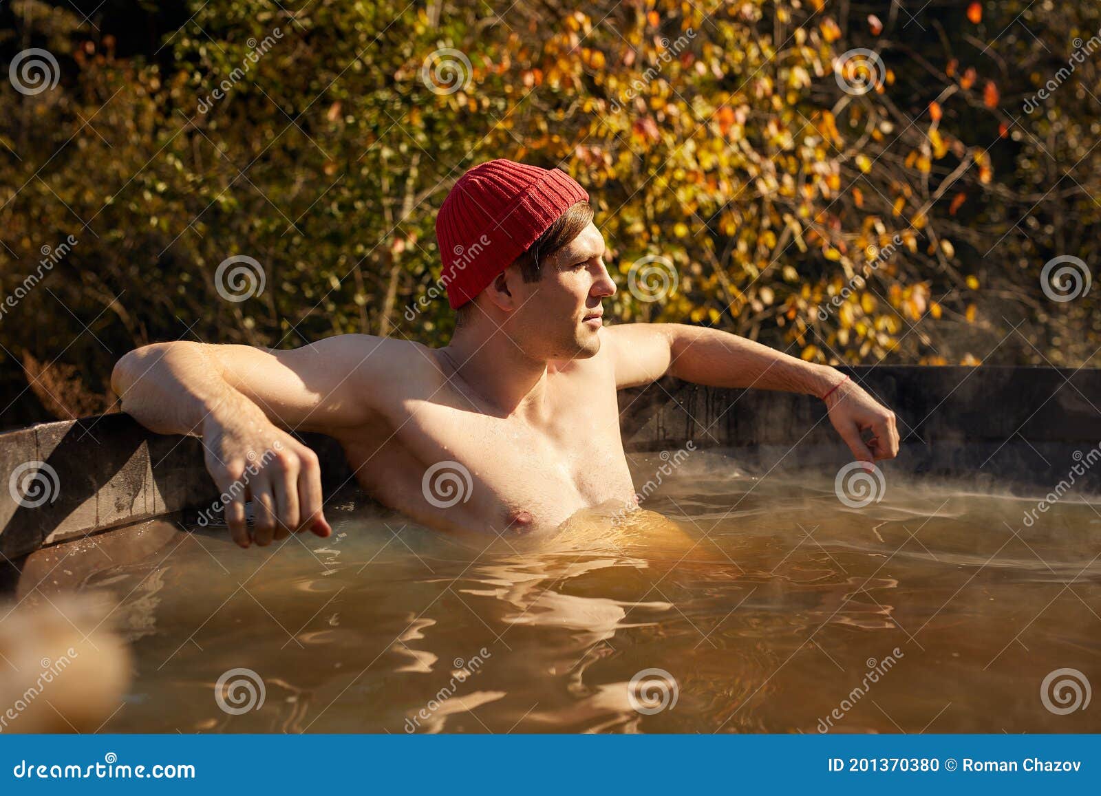 naked guys in a hot tub